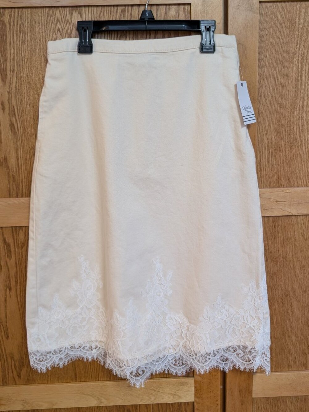 Ivory Lace and Denim-Style Midi Skirt, Ophelia Roe, Size Small, NWT